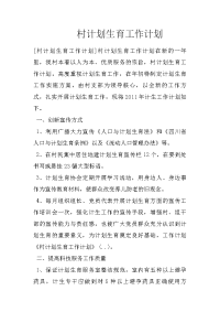 村计划生育工作计划