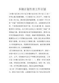 乡镇计划生育工作计划