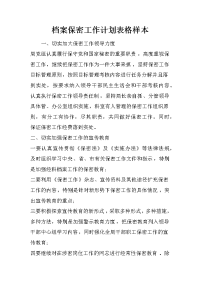 档案保密工作计划表格样本