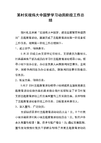 某村实现伟大中国梦学习动员阶段工作总结