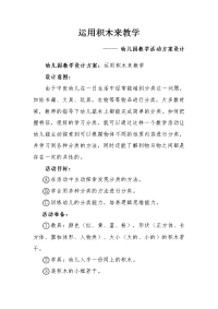 运用积木来教学——幼儿园教学活动方案设计