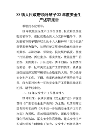 xx镇人民政府领导班子某年度安全生产述职报告