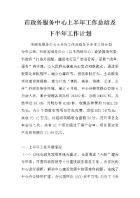 市政务服务中心上半年工作总结及下半年工作计划