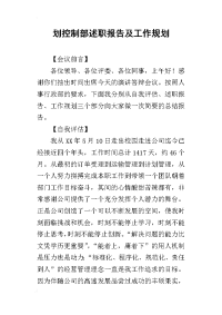 划控制部的述职报告及工作规划