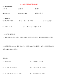 2019年小学数学解方程练习题