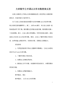 大班数学公开课认识单双数教案反思