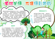 植树节小报绿色环保爱护环境A4电子手抄报模板