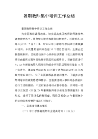 暑期教师集中培训工作总结