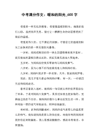 中考满分作文：暖和的阳光_600字.docx