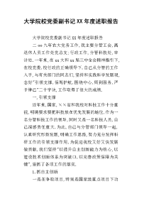 大学院校党委副书记xx年度述职报告