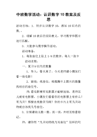 2019中班数学活动：认识数字10教案及反思