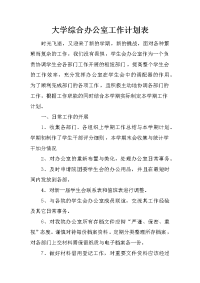 大学综合办公室工作计划表