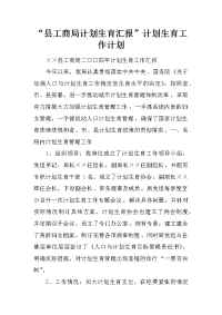 “县工商局计划生育汇报”计划生育工作计划