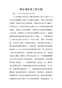 村计划生育工作计划