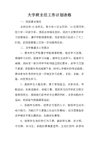 大学班主任工作计划表格