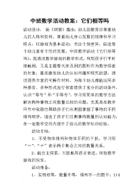 2019中班数学活动教案：它们相等吗