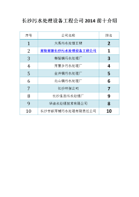 长沙污水处理设备工程公司2014前十介绍