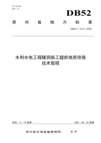 DB52∕T 1512-2020 水利水电工程隧洞施工超前地质预报技术规程(贵州省)