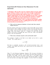 experiment #2 motion in one dimension pre-lab questions实验# 2一维运动预实验问题