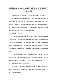 计划财务科xx上半年工作总结及下半年工作计划