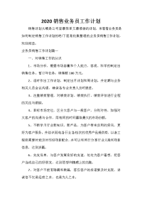 销售工作计划 2020销售业务员工作计划