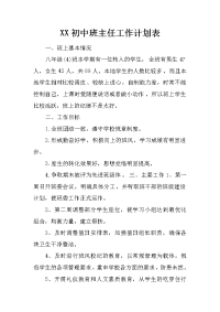 xx初中班主任工作计划表