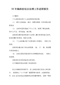 XX年镇政府综合治理工作述职报告