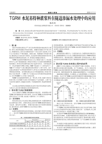 TGRM水泥基特种灌浆料在隧道渗漏水处理中的应用