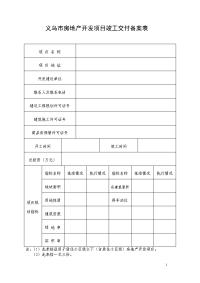 义乌市房地产开发项目竣工交付备案表