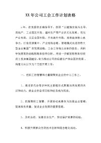 xx年公司工会工作计划表格