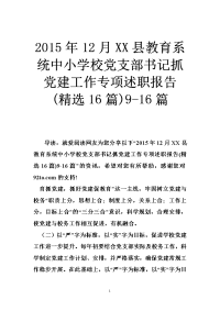 2015年12月xx县教育系统中小学校党支部书记抓党建工作专项述职报告(精选16篇)9-16篇