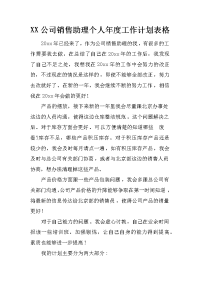 xx公司销售助理个人年度工作计划表格