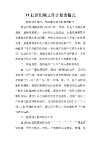 xx社区妇联工作计划表格式