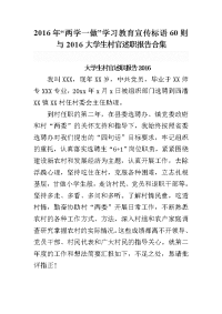 2016年“两学一做”学习教育宣传标语60则与2016大学生村官述职报告合集