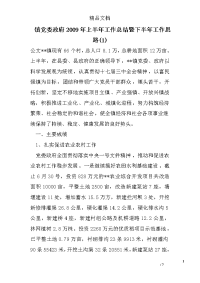 镇党委政府2009年上半年工作总结暨下半年工作思路(1)