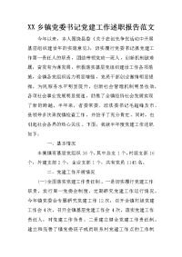 xx乡镇党委书记党建工作述职报告范文