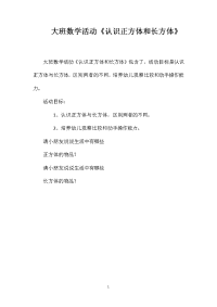 大班数学活动《认识正方体和长方体》