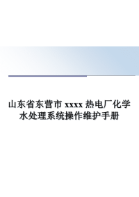 最新山东省东营市 xxxx 热电厂化学水处理系统操作维护手册PPT课件