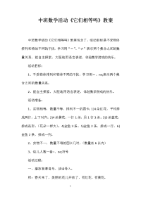 中班数学活动《它们相等吗》教案