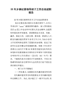 xx年乡镇纪委领导班子工作总结述职报告