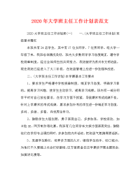 2020年大学班主任工作计划表范文.doc