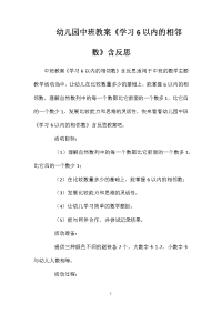 幼儿园中班教案《学习6以内的相邻数》含反思