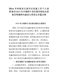 20xx年村级党支部书记党建工作个人述职报告2015年乡镇两个责任落实情况自查报告师德师风建设心得体会多篇合集