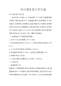 区计划生育工作计划