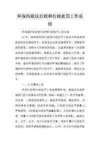 环保局依法行政和行政处罚工作总结