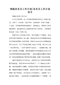 商超业务员工作计划-业务员工作计划范文