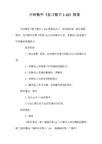 中班数学《复习数字1-10》教案