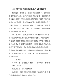 xx大学团委组织部工作计划表格