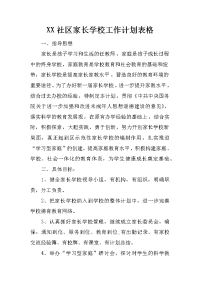 xx社区家长学校工作计划表格