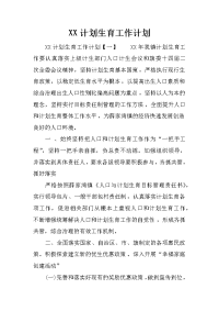 XX计划生育工作计划